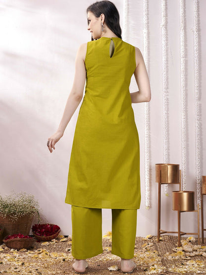 Lime Green Women’s Co-ord Set – Stylish Tunic & Trousers for Effortless Elegance | Indiaista