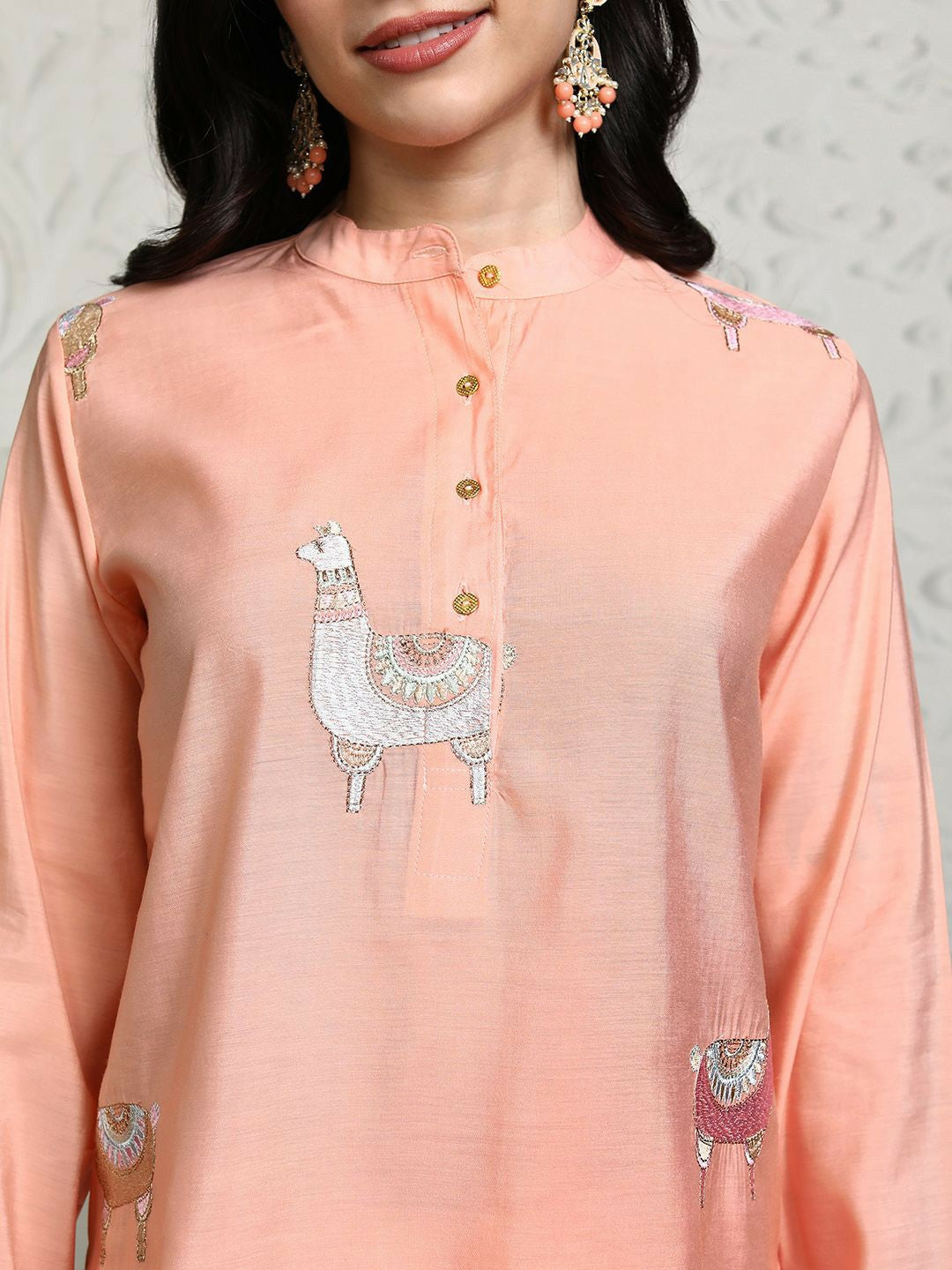 Women's Pink & White Embroidered Co-ord Set – Tunic & Palazzo | Ethnic Wear Online