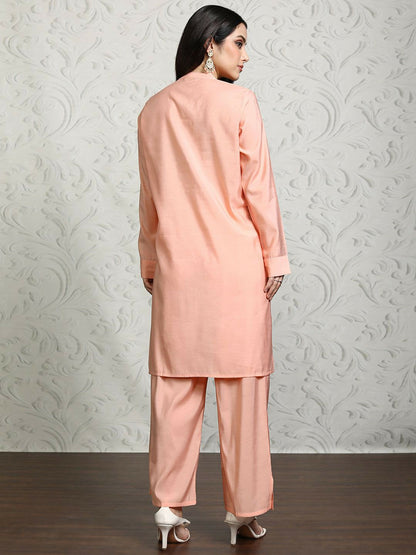 Women's Pink & White Embroidered Co-ord Set – Tunic & Palazzo | Ethnic Wear Online