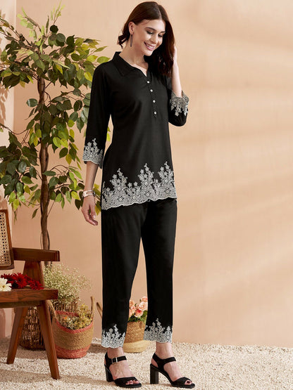 Women's Black Embroidered Co-ord Set – Tunic & Trousers | Stylish Ethnic Wear