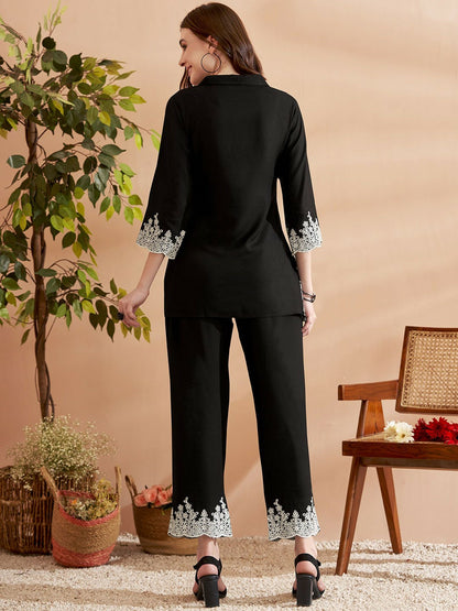 Women's Black Embroidered Co-ord Set – Tunic & Trousers | Stylish Ethnic Wear