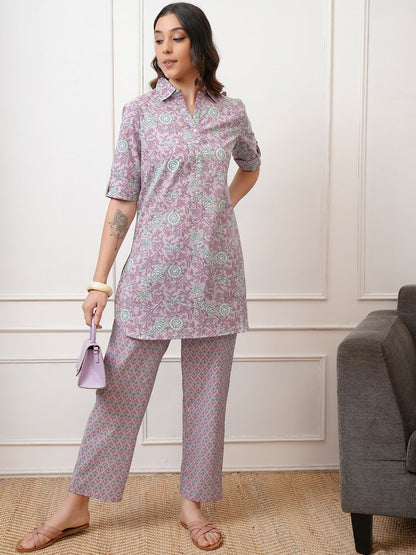 Lavender Women’s Co-Ord Set – Printed Tunic & Trousers | Stylish & Comfortable