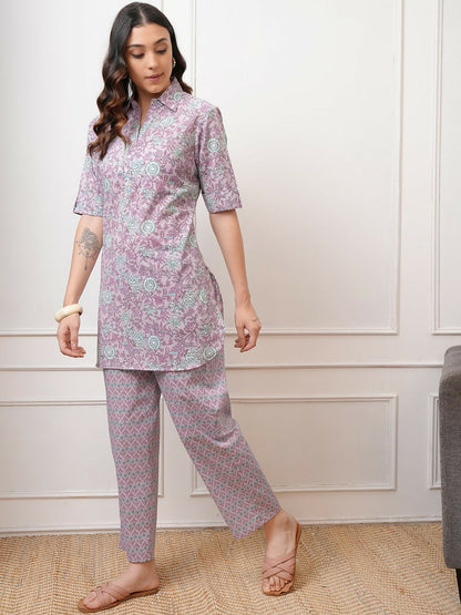 Lavender Women’s Co-Ord Set – Printed Tunic & Trousers | Stylish & Comfortable