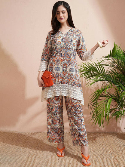 Stylish Women’s Printed Co-Ord Set – V-Neck Top & Trouser | Indiaista