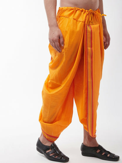 Men’s Mustard Yellow Solid Stitched Dhoti with Zari Border – Indiaista