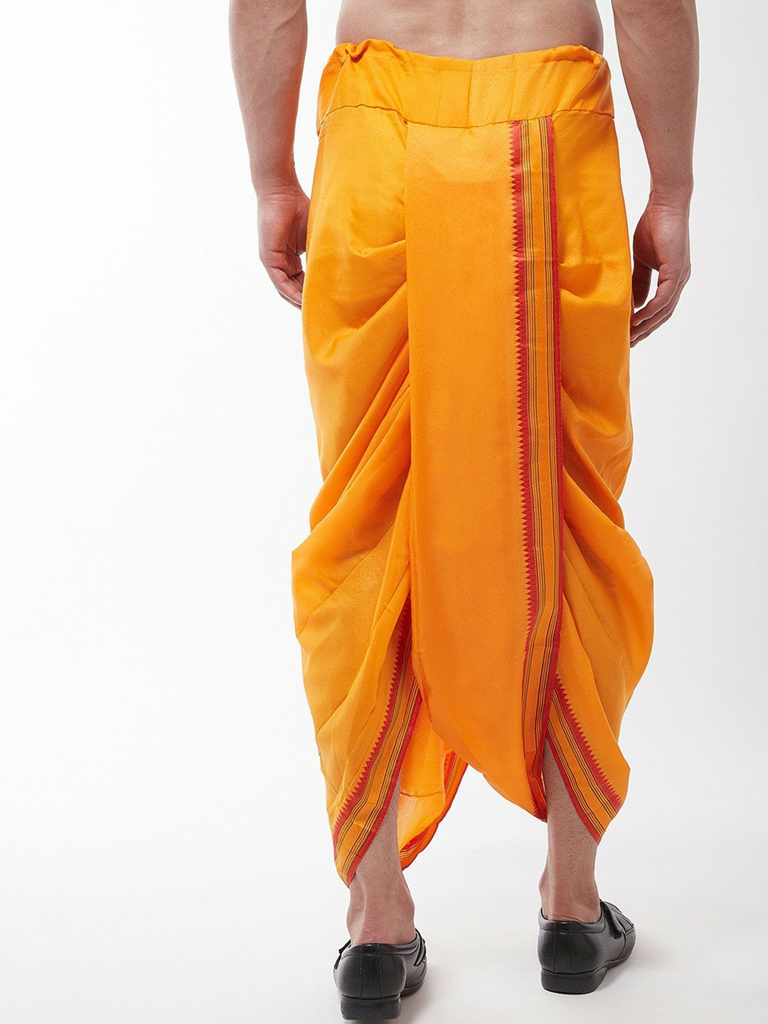 Men’s Mustard Yellow Solid Stitched Dhoti with Zari Border – Indiaista