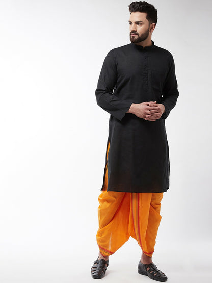 Men’s Mustard Yellow Solid Stitched Dhoti with Zari Border – Indiaista