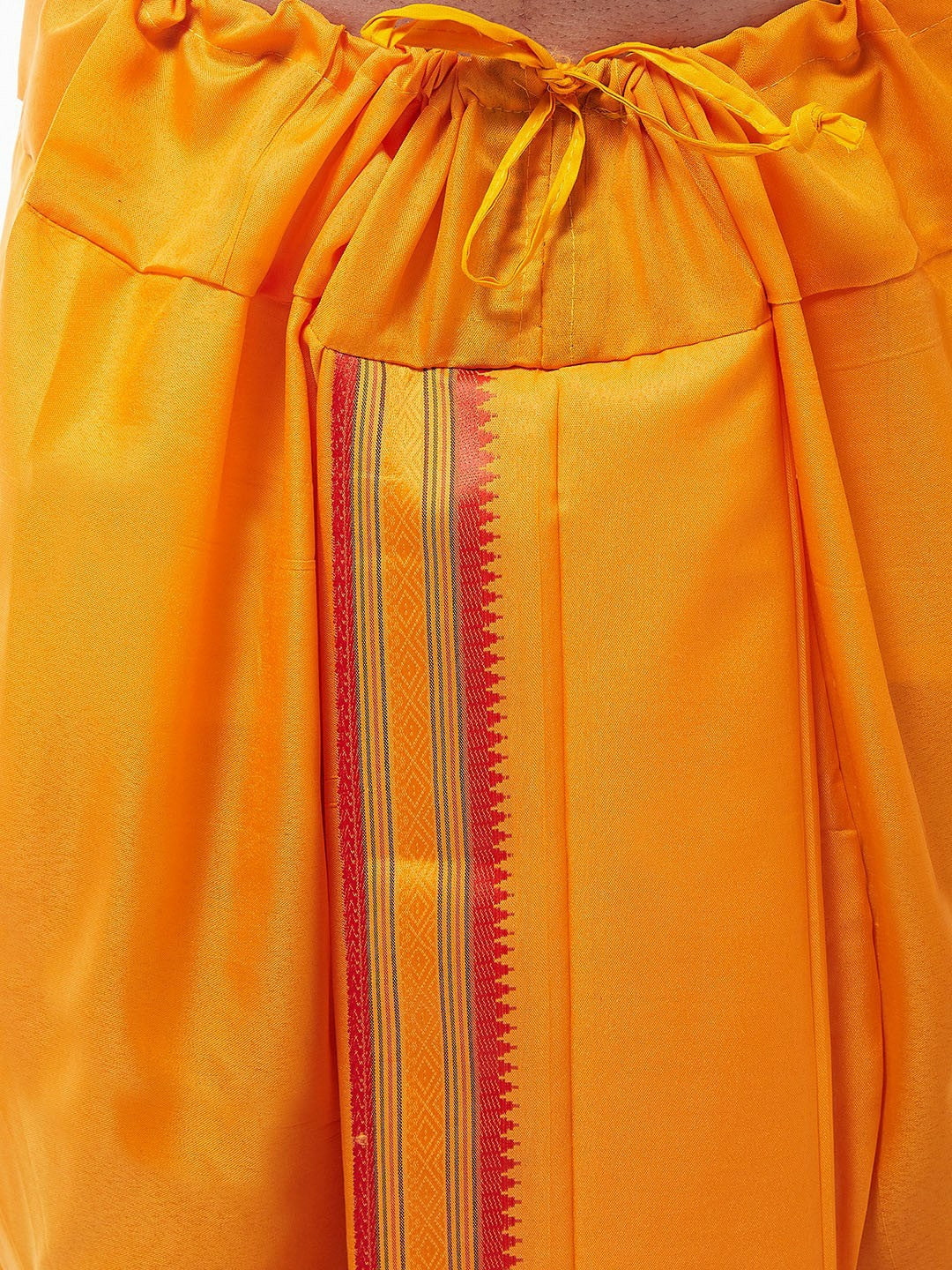 Men’s Mustard Yellow Solid Stitched Dhoti with Zari Border – Indiaista