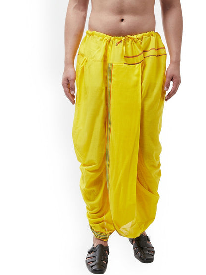 Men’s Yellow Solid Stitched Dhoti with Zari Border – Traditional Ethnic Wear | Indiaista