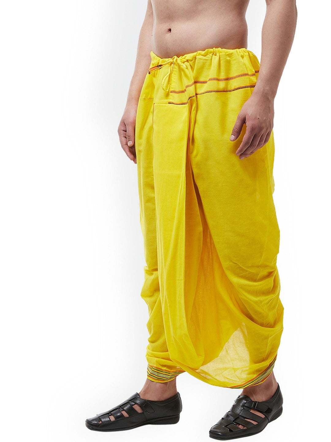 Men’s Yellow Solid Stitched Dhoti with Zari Border – Traditional Ethnic Wear | Indiaista