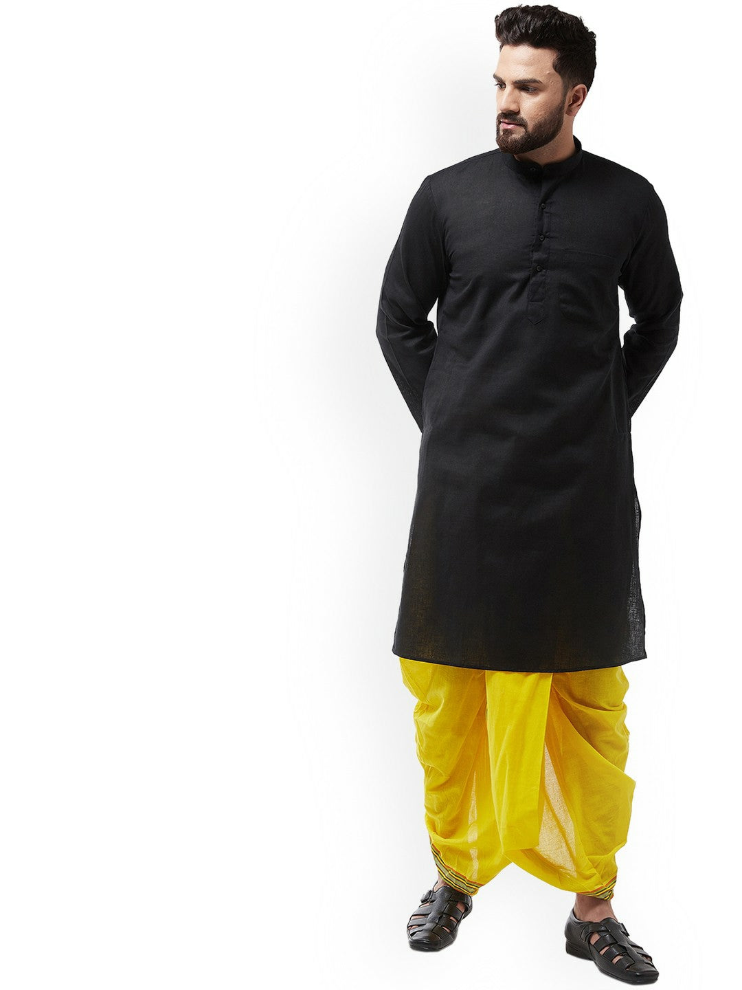 Men’s Yellow Solid Stitched Dhoti with Zari Border – Traditional Ethnic Wear | Indiaista