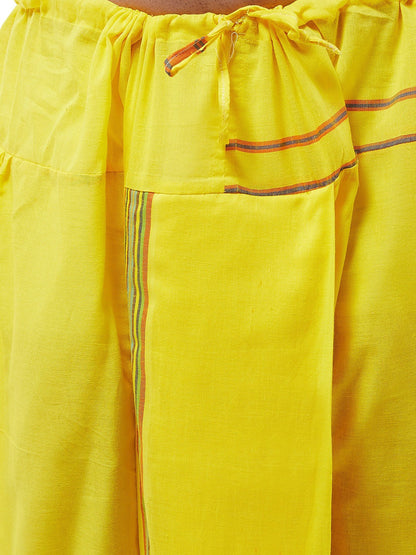 Men’s Yellow Solid Stitched Dhoti with Zari Border – Traditional Ethnic Wear | Indiaista