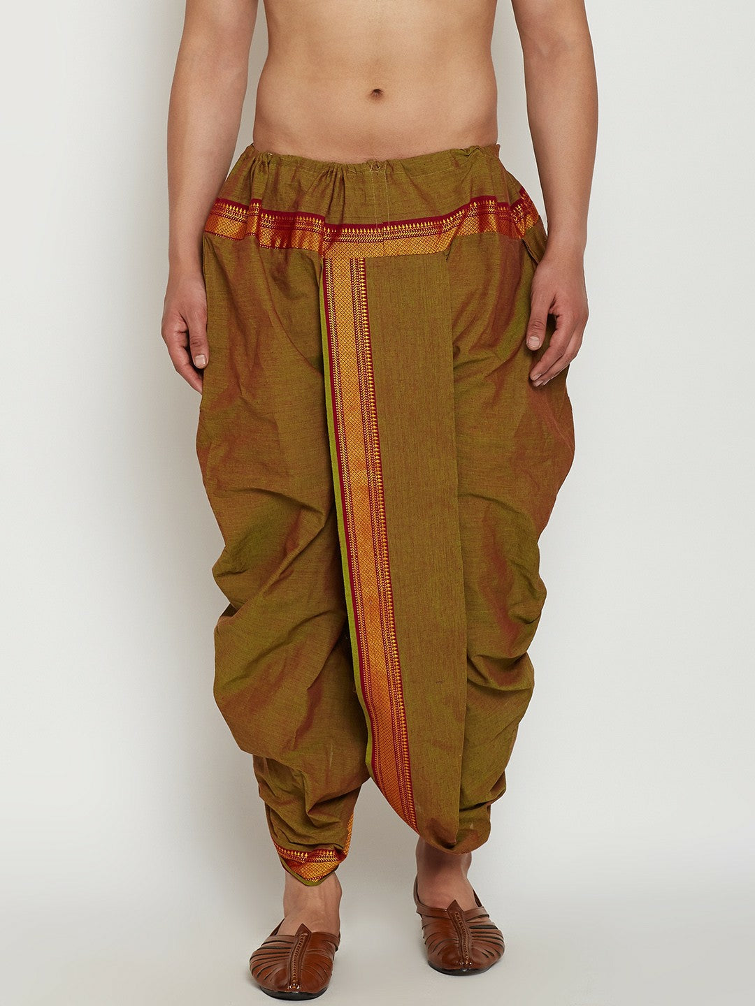 Buy Men’s Green Dhoti Pants with Zari Woven Detail – Stylish & Comfortable | Indiaista