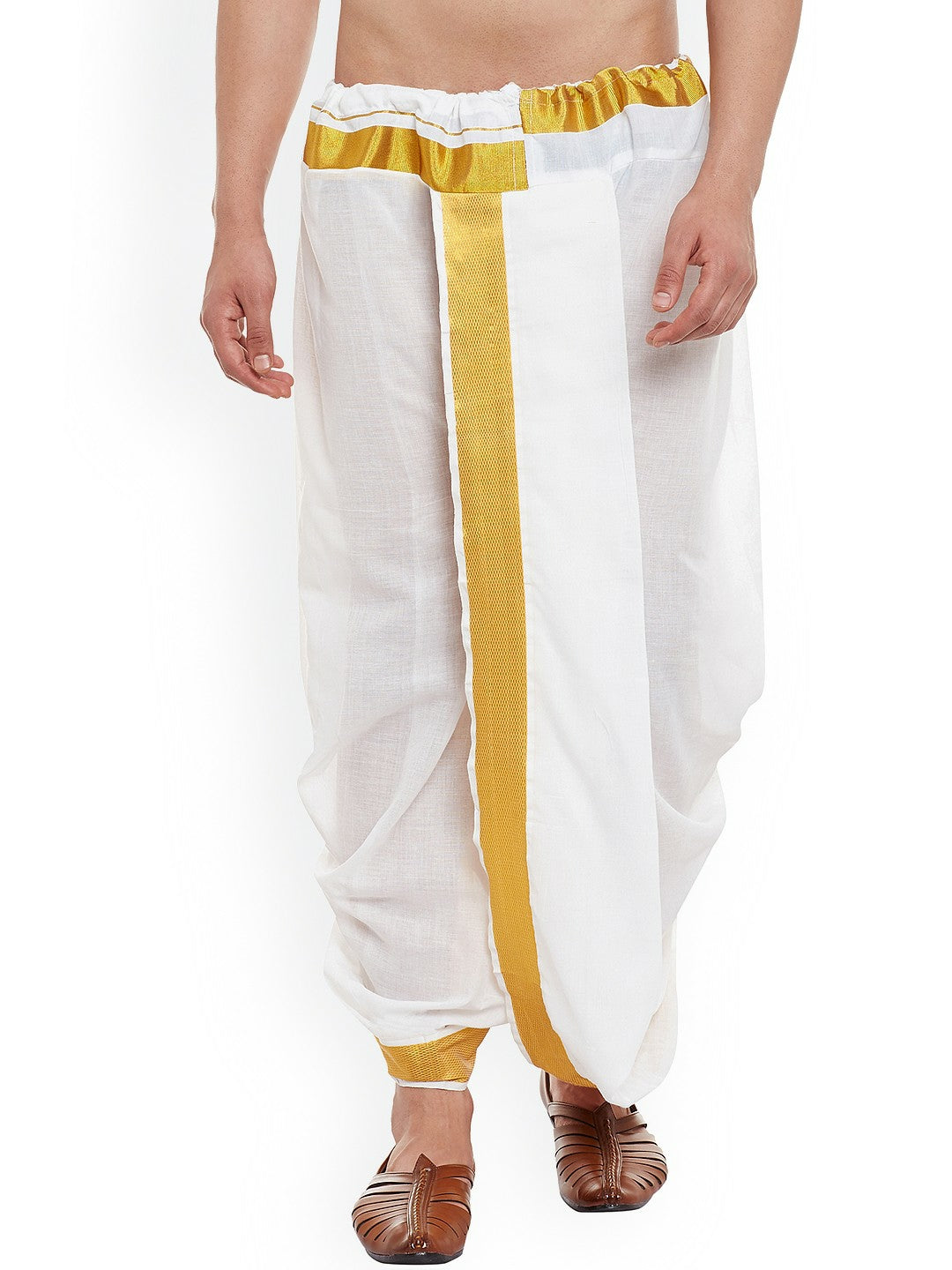 Men White Dhoti Pants with Zari Woven Detail | Traditional Ethnic Wear