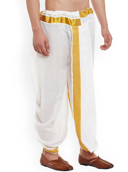 Men White Dhoti Pants with Zari Woven Detail | Traditional Ethnic Wear