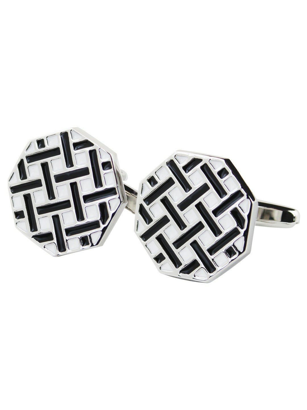 Gold-Toned & Brown Octagon Enamel Cufflinks – Elegant Men’s Formal Accessory | Indiaista