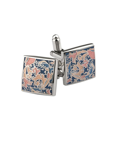 Blue & Pink Rhodium-Plated Enamelled Square Cufflinks – Elegant Men's Accessories | Indiaista