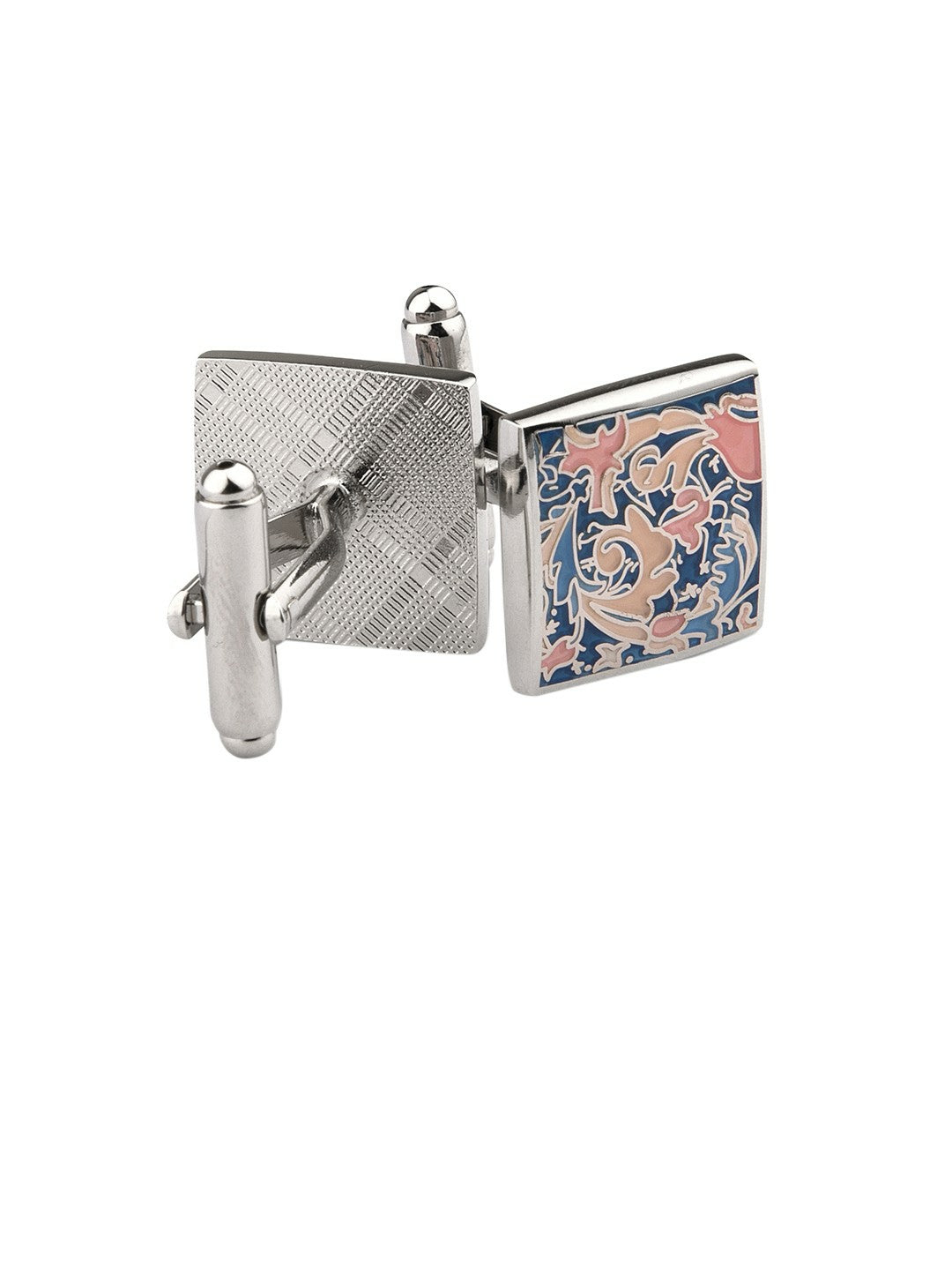 Blue & Pink Rhodium-Plated Enamelled Square Cufflinks – Elegant Men's Accessories | Indiaista