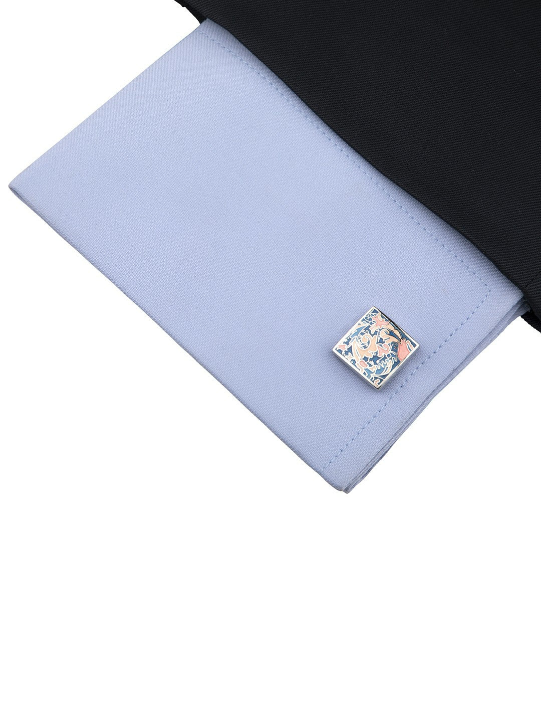 Blue & Pink Rhodium-Plated Enamelled Square Cufflinks – Elegant Men's Accessories | Indiaista