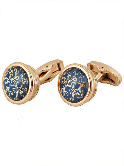 Silver-Plated Gold-Toned & Blue Textured Cufflinks – Elegant Men’s Accessories