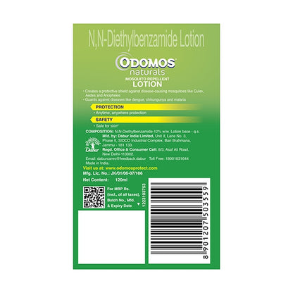 Dabur Odomos Naturals Mosquito Repellent Lotion 120 ml | Baby Safe Protection from Dengue & Malaria