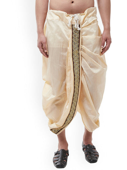 Buy Men’s Beige Solid Stitched Dhoti with Zari Border – Traditional & Stylish | Indiaista