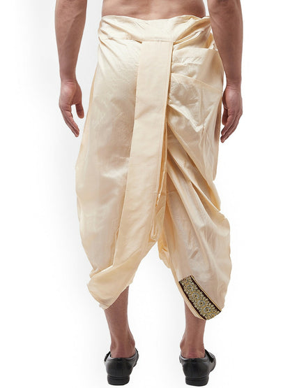 Buy Men’s Beige Solid Stitched Dhoti with Zari Border – Traditional & Stylish | Indiaista