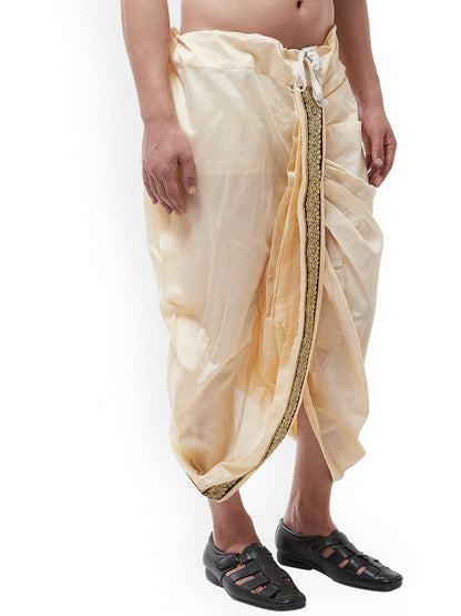 Buy Men’s Beige Solid Stitched Dhoti with Zari Border – Traditional & Stylish | Indiaista