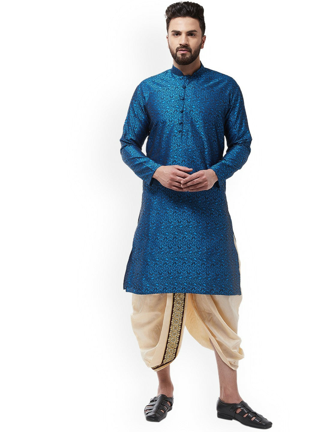 Buy Men’s Beige Solid Stitched Dhoti with Zari Border – Traditional & Stylish | Indiaista