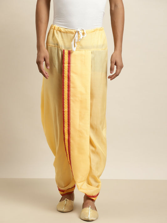 Buy Men’s Yellow Solid Dhoti Pants with Striped Detail & Drawstring | Indiaista