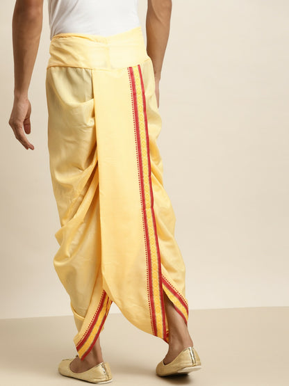 Buy Men’s Yellow Solid Dhoti Pants with Striped Detail & Drawstring | Indiaista