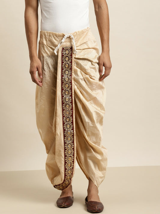 Buy Men’s Beige Embroidered Ready-to-Wear Dhoti Online – Indiaista