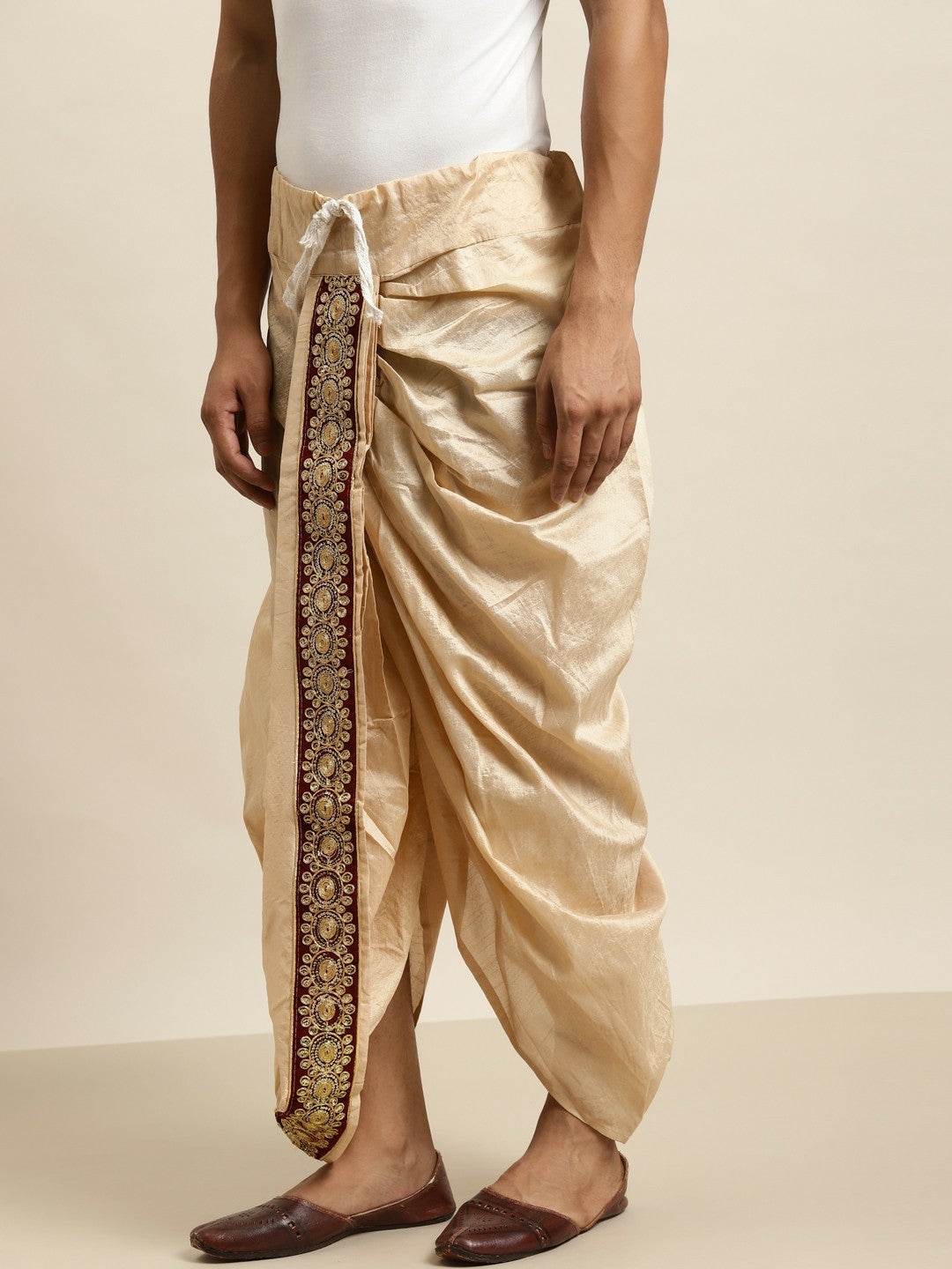 Buy Men’s Beige Embroidered Ready-to-Wear Dhoti Online – Indiaista