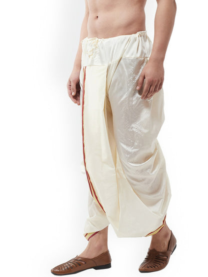 Men's Off-White Solid Stitched Dhoti with Zari Border | Traditional Dhoti Pants