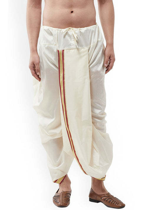 Men's Off-White Solid Stitched Dhoti with Zari Border | Traditional Dhoti Pants