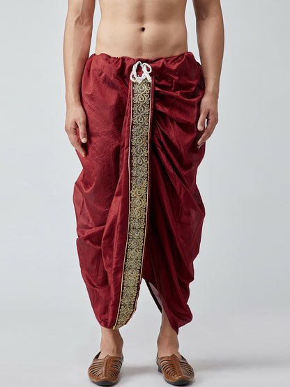 Men's Maroon Dhoti Pants with Zari Detail & Drawstring Waistband – Indiaista