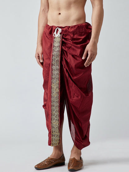 Men's Maroon Dhoti Pants with Zari Detail & Drawstring Waistband – Indiaista