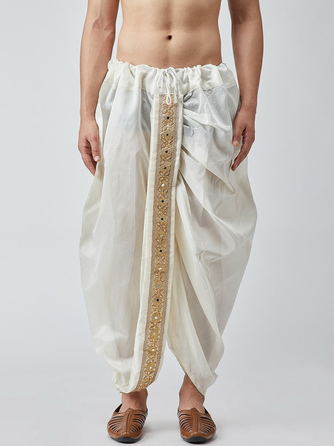 Buy Men’s Off-White Dhoti Pants – Zari Woven, Mid-Rise & Stylish Fit | Indiaista