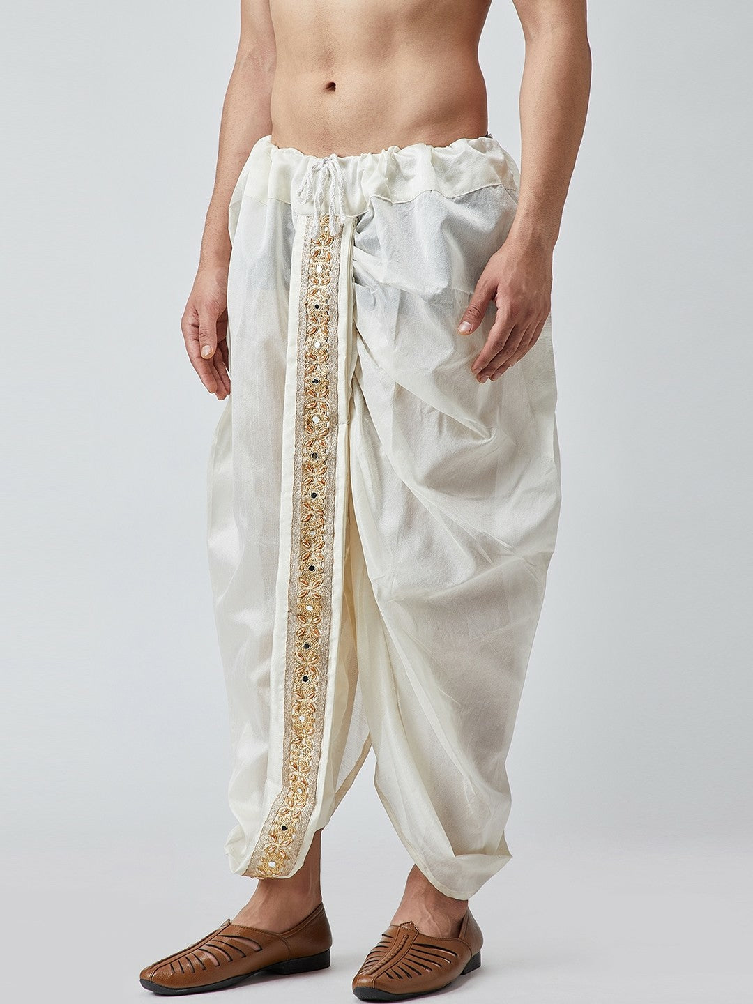 Buy Men’s Off-White Dhoti Pants – Zari Woven, Mid-Rise & Stylish Fit | Indiaista