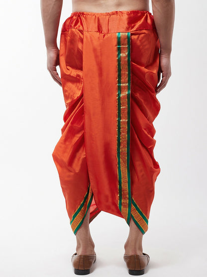 Men’s Orange Solid Stitched Dhoti with Zari Border – Traditional & Stylish | Indiaista