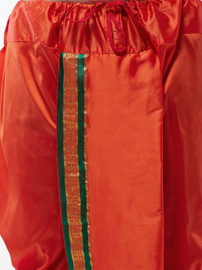 Men’s Orange Solid Stitched Dhoti with Zari Border – Traditional & Stylish | Indiaista