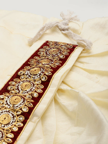 Men's Cream-Coloured & Maroon Solid Dhoti Pants with Embellished Border – Traditional Ethnic Wear