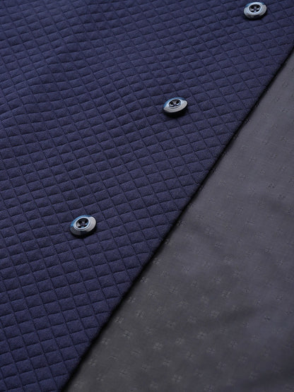 Men's Navy Blue Self-Textured Nehru Jacket in Silk Blend