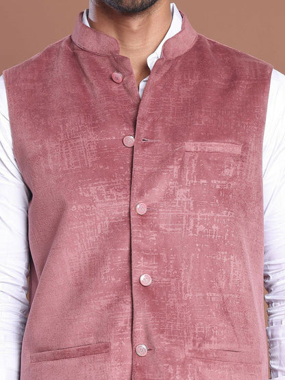 Men's Magenta Woven Design Nehru Jacket
