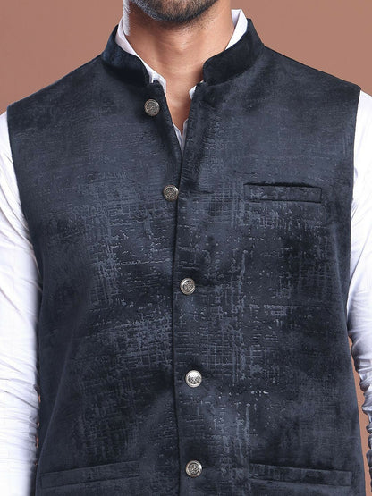 Men's Blue Printed Woven Nehru Jacket