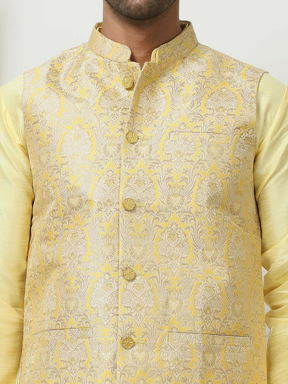 Men's Yellow Woven Design Nehru Jacket