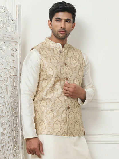 Men's Gold Printed Woven Nehru Jacket