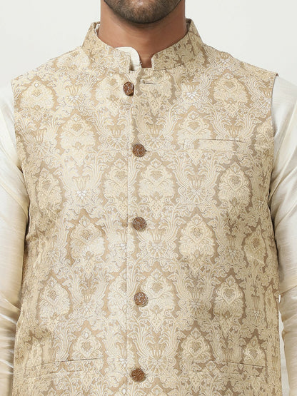 Men's Gold Printed Woven Nehru Jacket