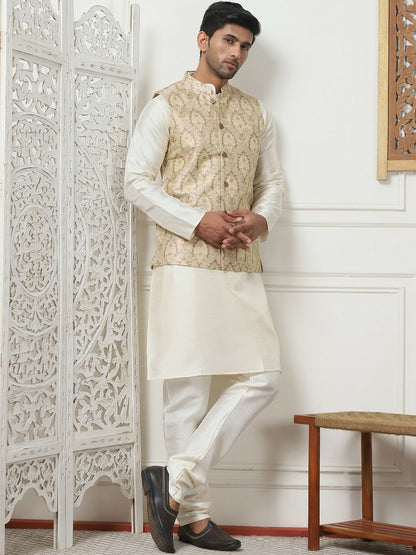 Men's Gold Printed Woven Nehru Jacket