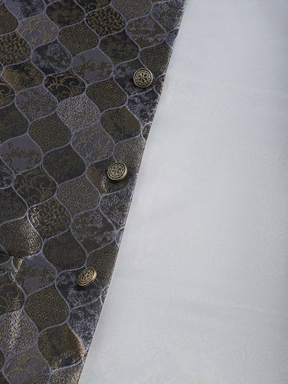 Men's Grey Woven Design Nehru Jacket